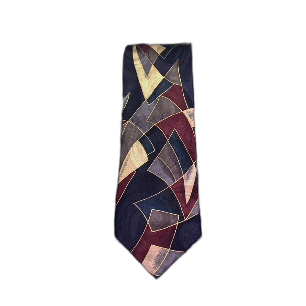 Chez Roffe Silk Tie Blue Purple Gold Abstract Mens
